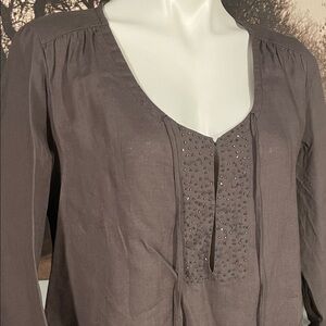 Eileen Fisher 100% Linen Gray Blouse - L